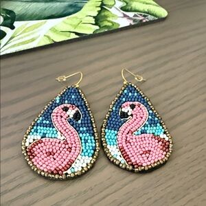 4/$20 Beaded Flamingo Teardrop Earrings